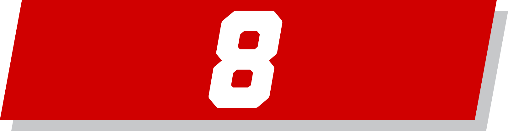 Red banner with a bold white number 8 in the center.