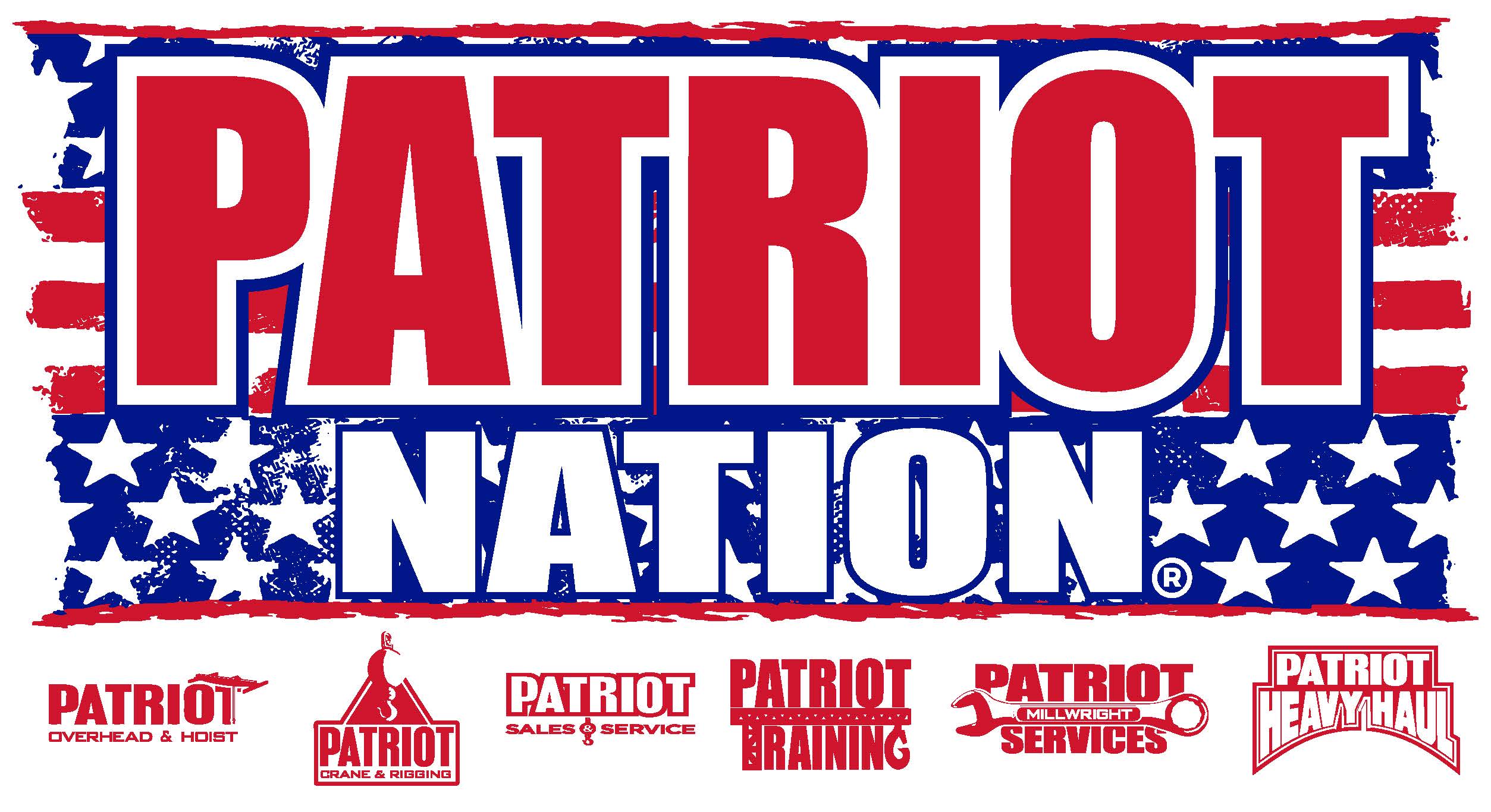 Patriot Nation logo on red, white, and blue American flag-themed background.