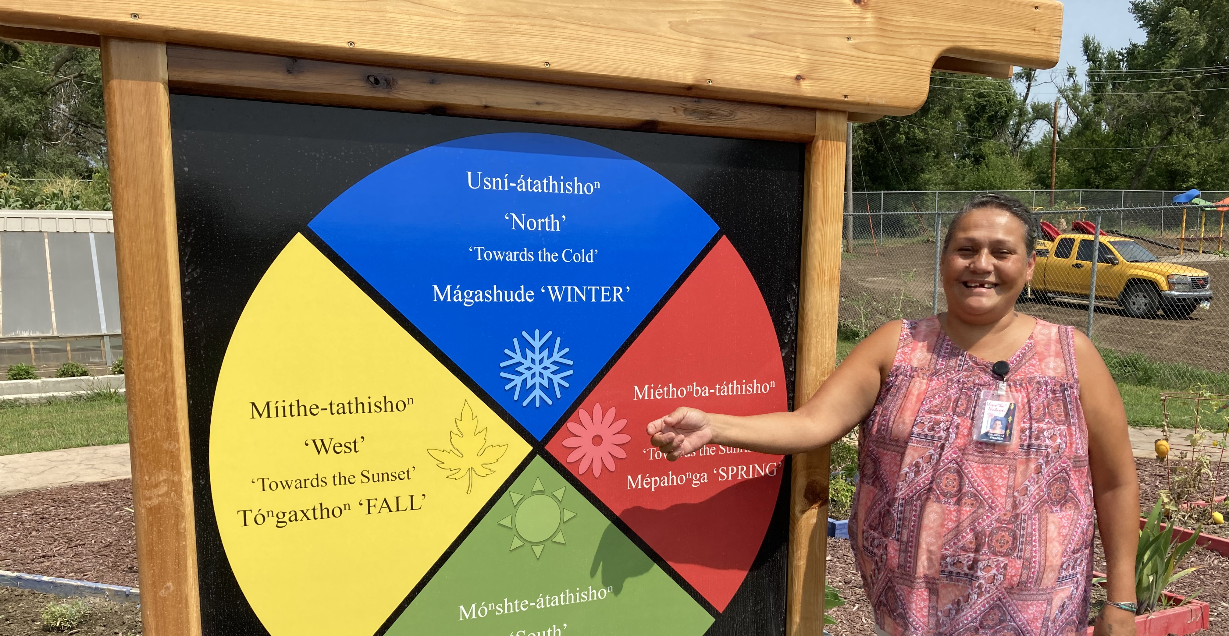 Omaha woman showing the medicine wheel.