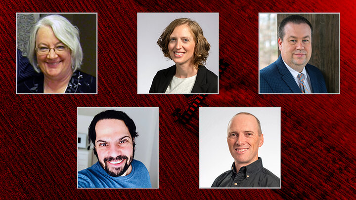 From top left, clockwise: Mary Emery, Mallory Rahe, Brian Via, Steve Hennes, Eric Vaz.