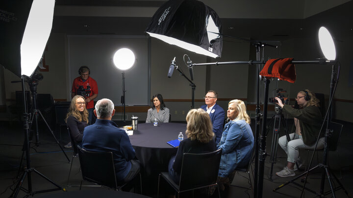 Lindsay Hastings (left) facilitates a focus group conversation with NHRI Leadership Mentoring alumni on how the program has impacted their lives since graduating from Nebraska.