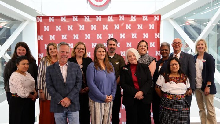 Attending the May 23 roundtable discussion were (back row, from left) Katie Zenk, U.S. Department of Agriculture; Leah Vinton, Comunidad Maya Pixan Ixim; Jennifer Lester Moffitt, USDA; Bill McKelvey, University of Missouri Extension; Rachel McGinnis Millsap, Kansas City Healthy Kids; Nancy Williams, No More Empty Pots; Mike Boehm, Institute of Agriculture and Natural Resources; and Christa Hartsook, Iowa State University; (front row, from left) Lizandra Lorenzo, Comunidad Maya Pixan Ixim; Bill Crooks...