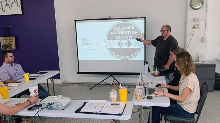 Eric Pulver conducts a risk assessment seminar at the Alliance Recreation Center.