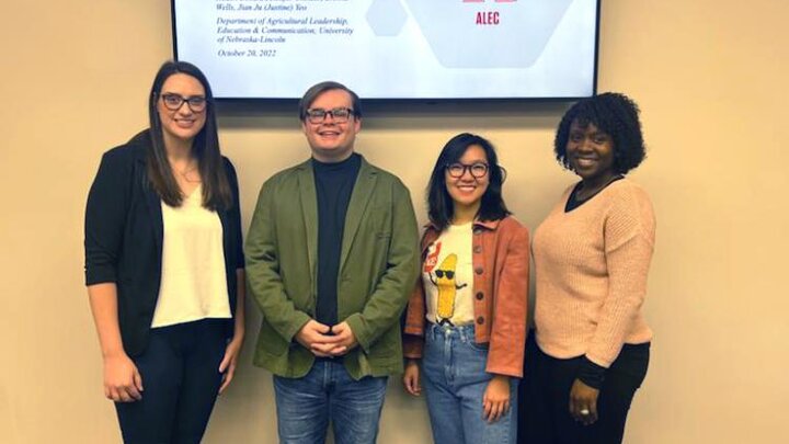 The winning team in the International Leadership Association’s annual Student Case competition consisted of (from left) Brooke Wells, Haden Botkin, Justine Yeo and Jennifer Okoliko. 