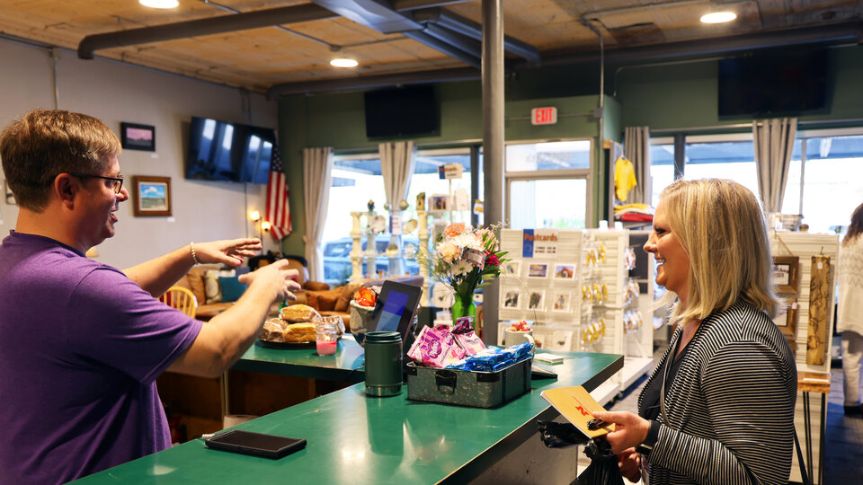 A woman shops at a locally-owned store in Sidney, Neb.